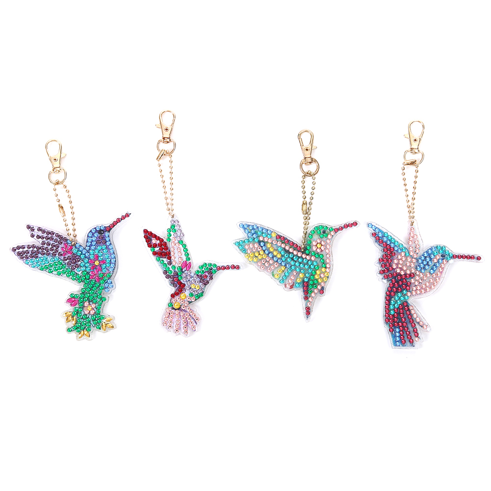 4pcs DIY Hummingbird Full Special Shaped Diamond Painting Keychain (AA915)