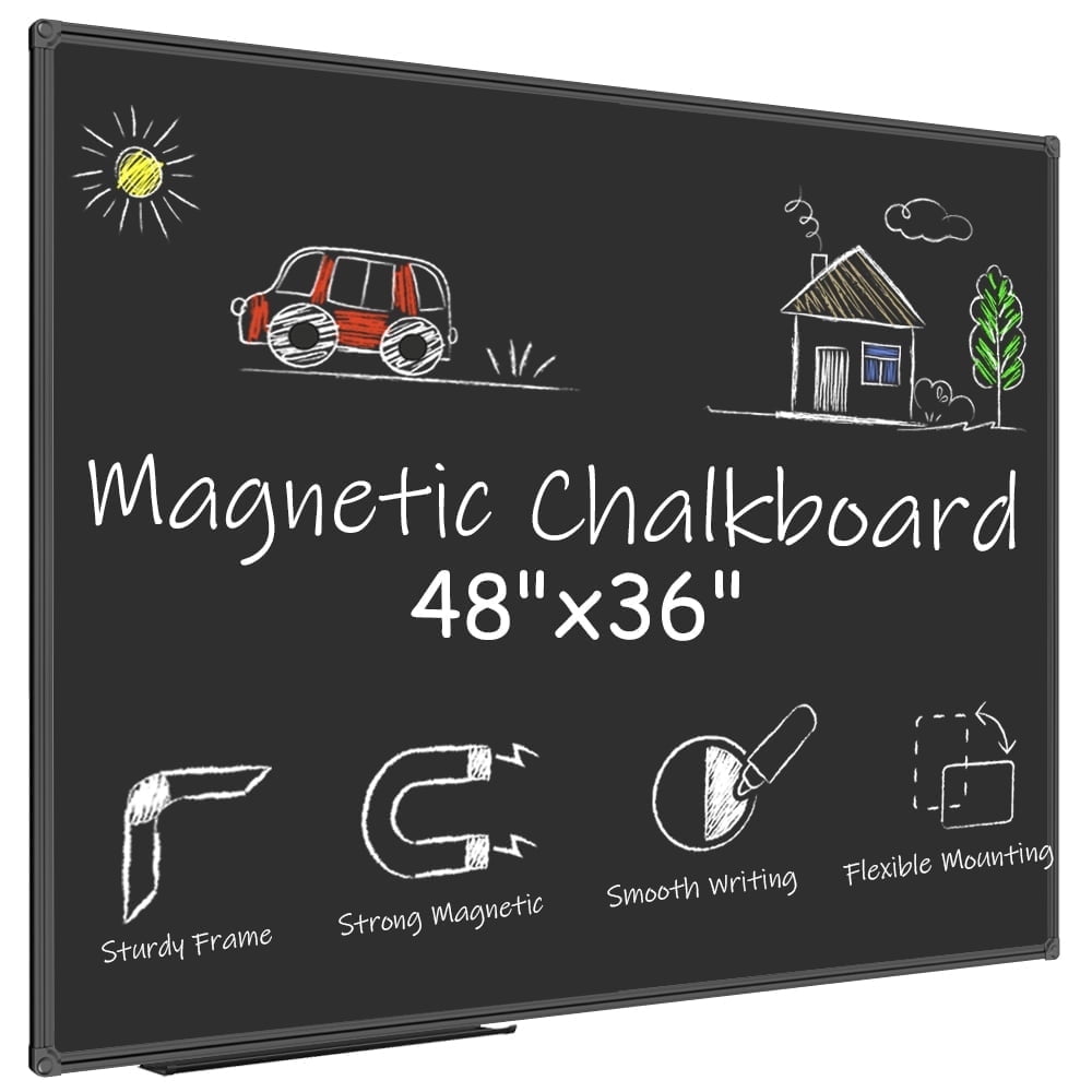 JILoffice Black Chalkboard with Black Aluminum Frame, X Large Size 48" x 36", Wall Mounted Board with Marker Tray