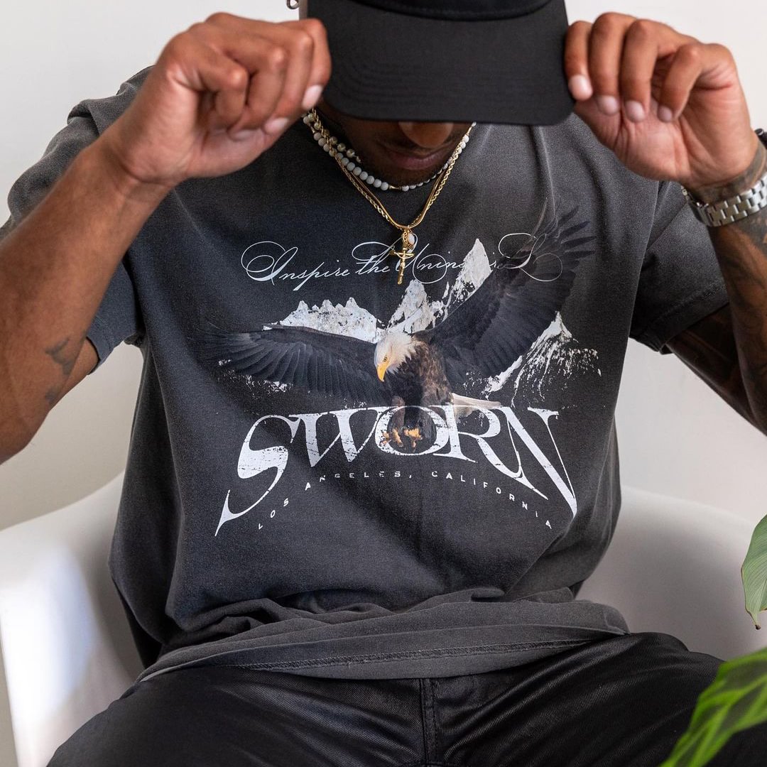 Men Retro Sworn Print T-shirt