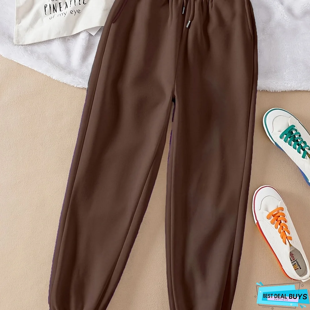 Solid Drawstring Jogger Sweatpants, Casual Slant Pocket Pants, Women's Clothing