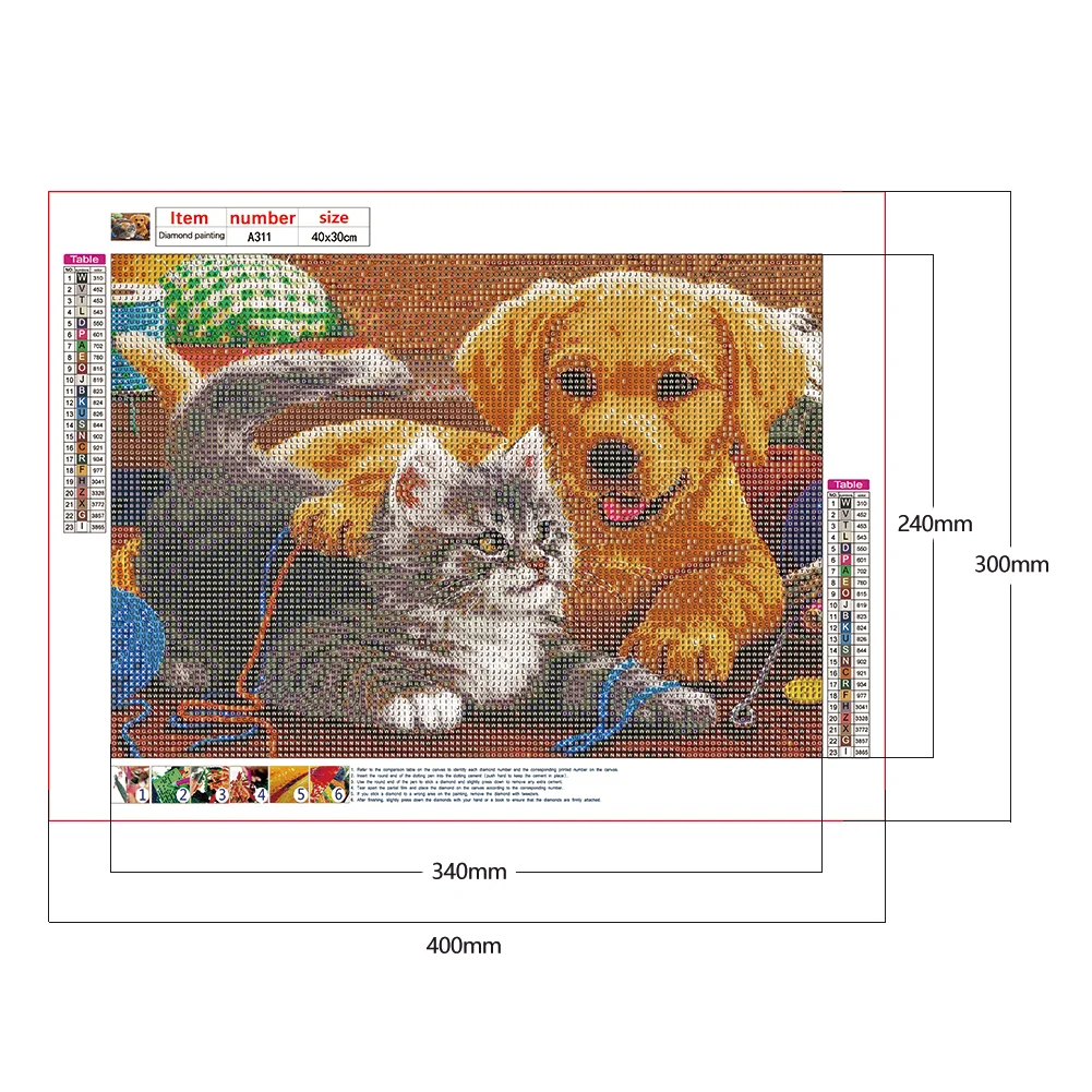 Diamond Painting - Full Round Drill - Cat Dog(40*30cm)