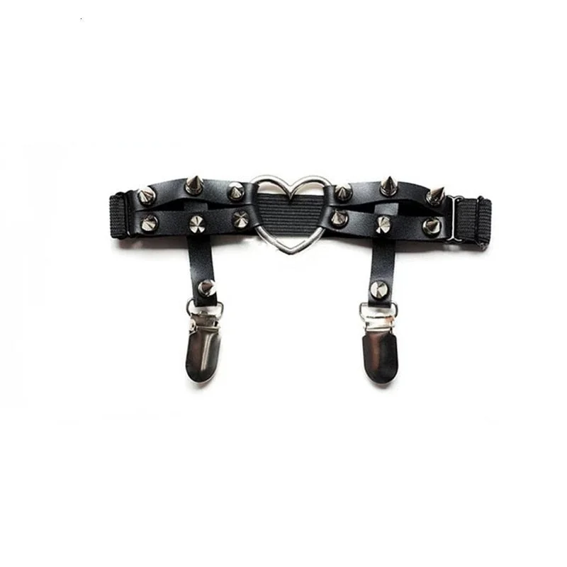 Newest Womens Sexy Elasticity Harness Heart Leg Chain Garter Belts Cosplay Spike High Quality Elastic Thigh Ring Garter