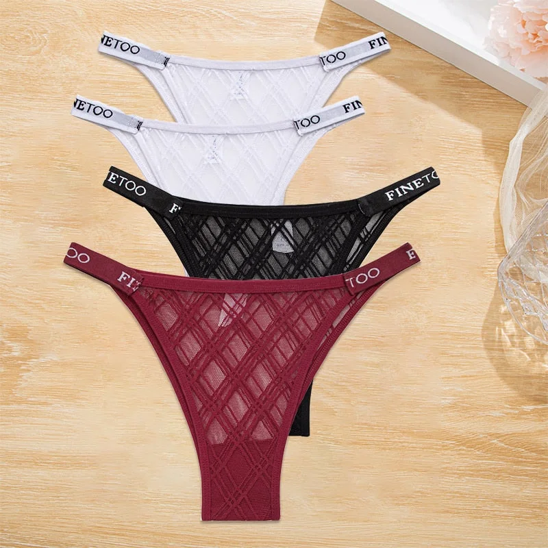 FINETOO 4PCS/Set Women's Lace Lingerie Panties Mesh Gstring Female Underpant Sexy Letter Panties Thong Girls Underwear Intimates