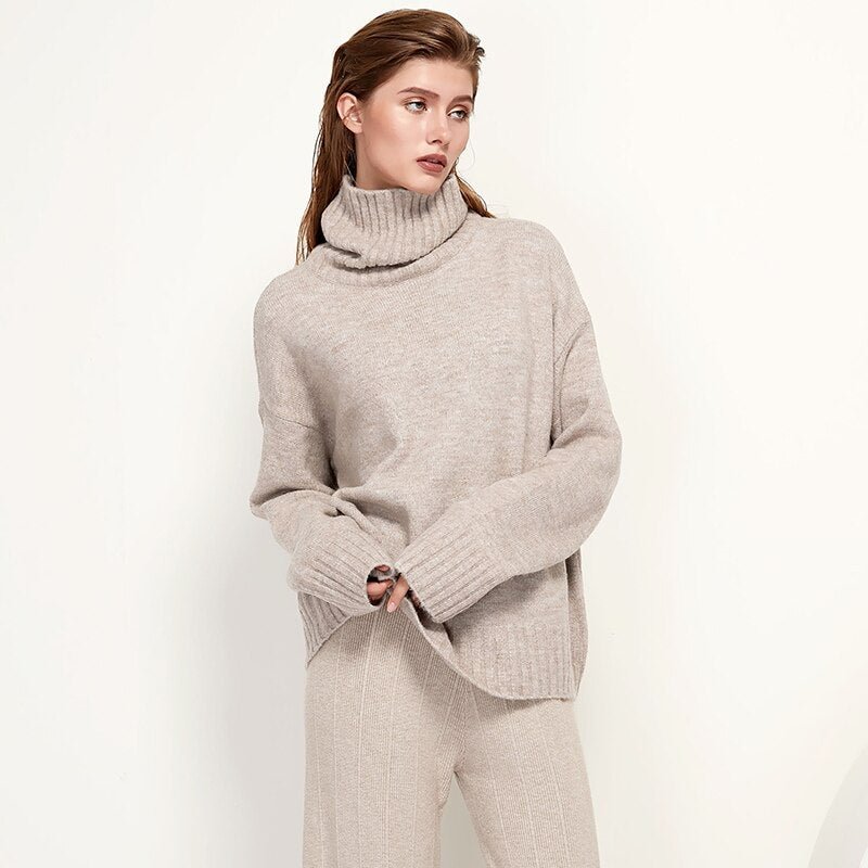 Aachoae Women Autumn Winter Knitted Turtleneck Cashmere Sweater Female Spring Autumn Pullover Jumper Sweaters Casual Loose Tops