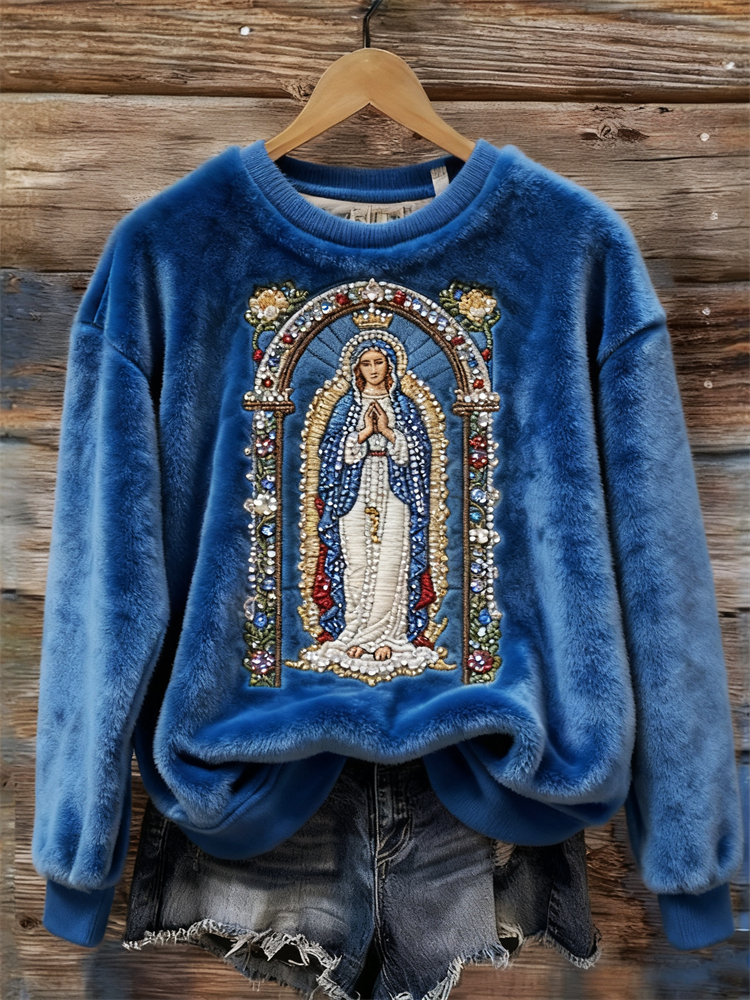 Mama Mary Glitter Embroidered Cozy Plush Sweatshirt elevenforest