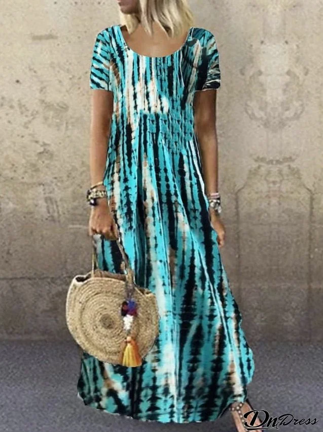 T Shirt Dress Tee Dress Maxi long Dress Green Blue White Black Purple Gray Red Yellow Short Sleeve Striped Print Print Spring Summer Round Neck Basic Casual S M L XL 2XL 3XL 4XL 5XL for Women