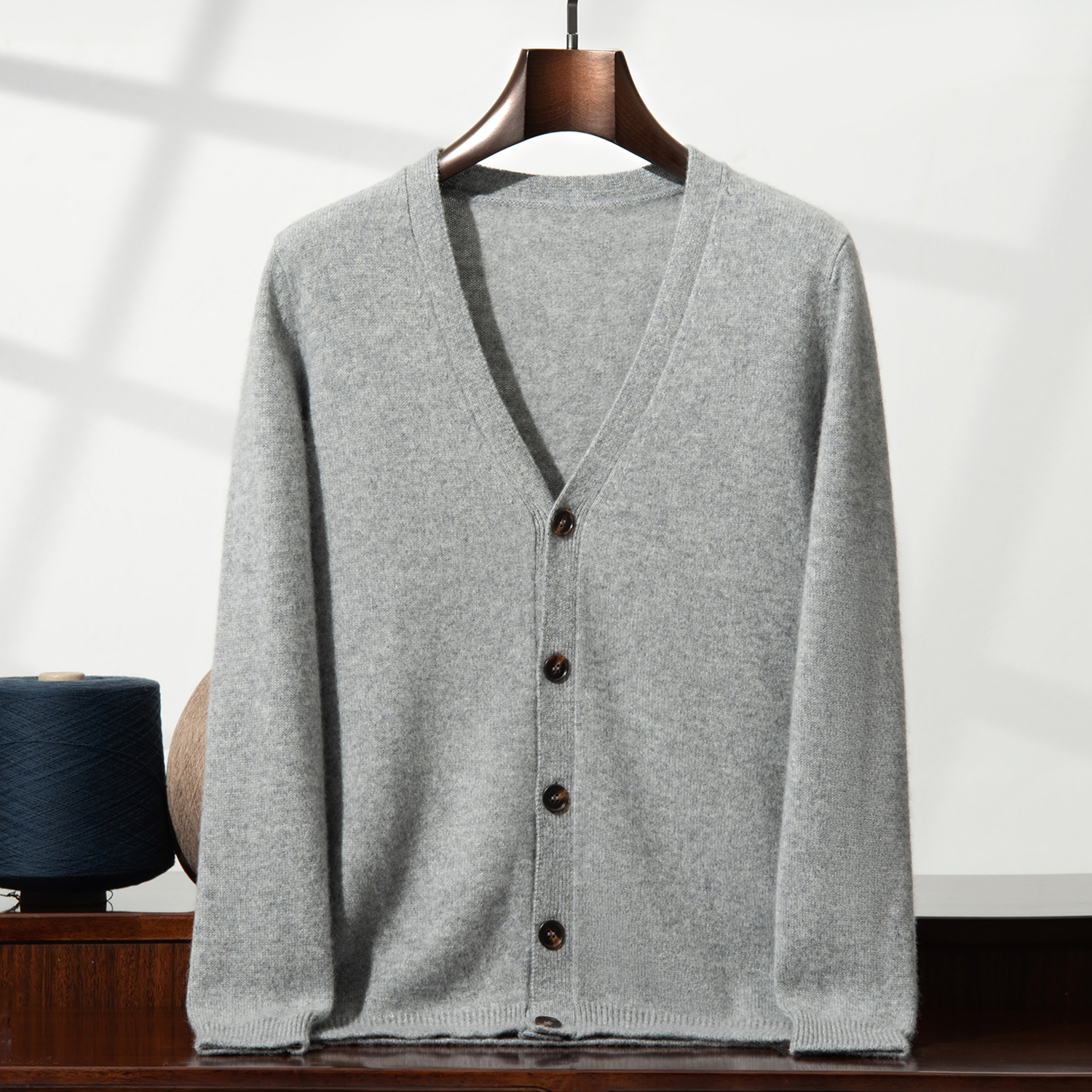 Men's V-Neck Cashmere Cardigan | Button-Front Style REAL SILK LIFE