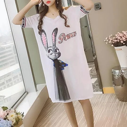 Black/White Kawaii Rabbit Printing Dress SP1812526