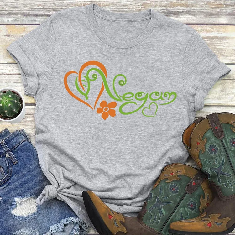 Vegan Logo With Heart And Blossom T-Shirt Tee-04547-Annaletters