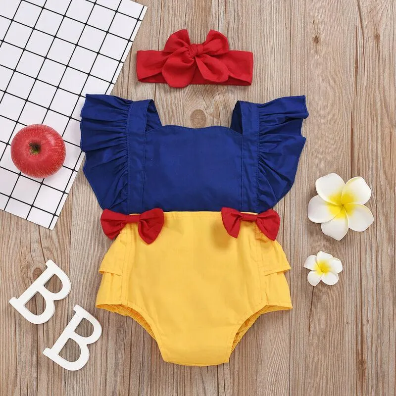 2020 Baby Summer Clothing Infant Newborn Princess Baby Girl Clothes Bowknot Bodysuit Jumpsuit Patchwork Outfit