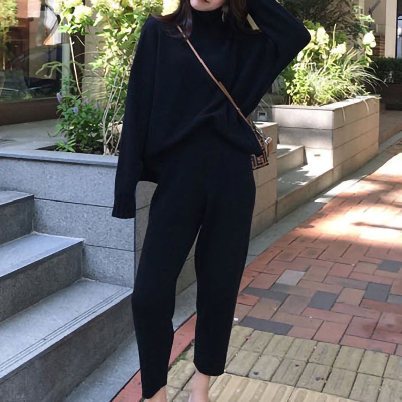 Casual Sweater Wide Leg Pants Two-Piece Set MusePointer