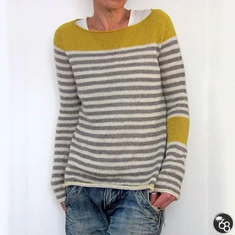 Solid Stripe Round Neck Sweaters | 168DEAL