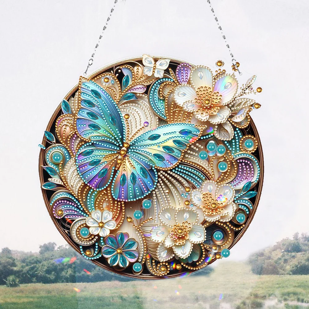 DIY Flower Butterfly Acrylic Special Shape Diamond Art Pendant for Wall Window Art Crafts