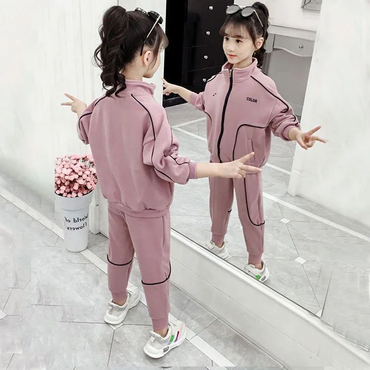 2021 New Autumn Spring Girls Clothing Suits Winter Coat Kids Colored Dots Cotton Sweatshirt Tracksuit Sport Suits Outwear