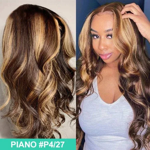 200% Density Lace Frontal Piano P4/27 Colored Hair Highlight Body Wave Lace Wigs