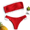2019 New Bikinis Women Frilled Textured Strapless Bikini Set Swimsuits Swimwear Padded Low Waist Ruffles Bandeau Swimming Suit