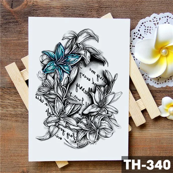 Love Crown Rose Blue Lily Flower Waterproof Temporary Tattoo Sticker Pigeon Angel Flash Arm Tattoos Body Art Fake Tatoo