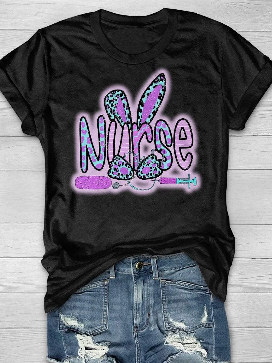 Nurse Easter Print Short Sleeve T-shirt