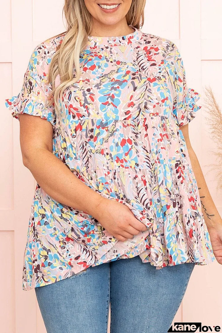 Floral Print Tiered Ruffled Plus Size Blouse