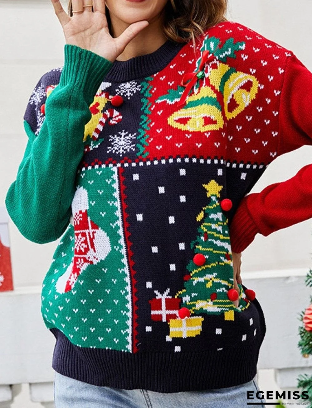 Casual Snowflake Christmas Round Neck Long Sleeve Sweater | EGEMISS