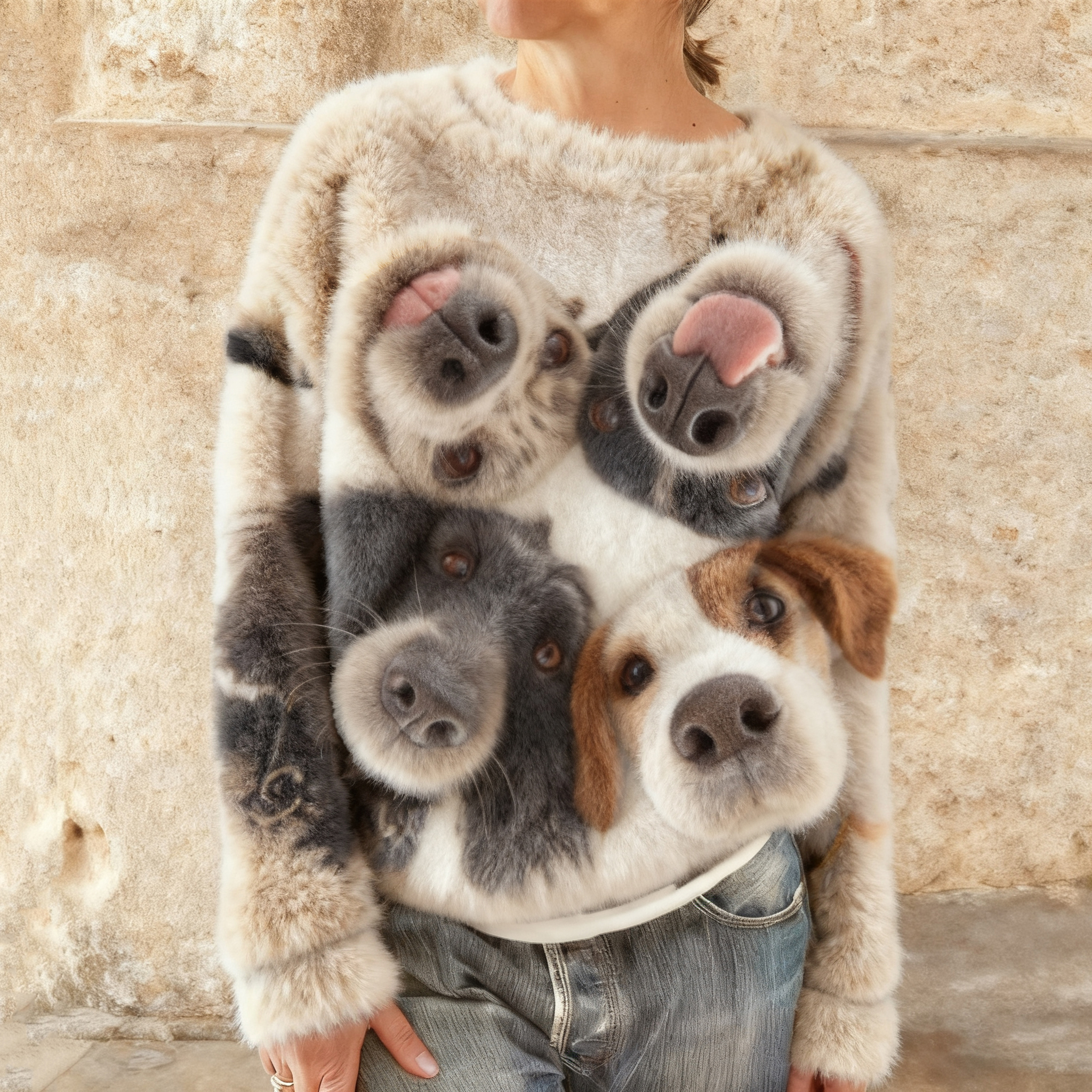 Women's Cute Puppy Wake-up Service Art Cozy Plush Sweatshirt wearshes