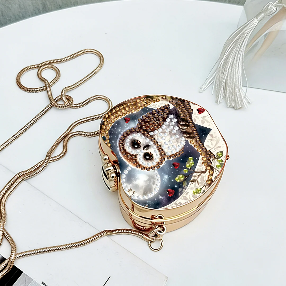 Owl DIY Acrylic Love Diamond Art Painting Card Case Wallet with Chain Small Diamond Painting Crossbody Bag for Adults Women Girls Gift