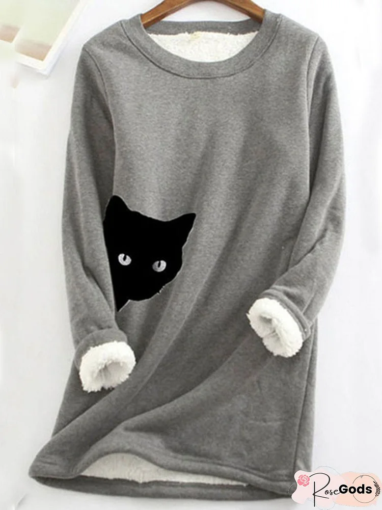 Cotton-Blend Long Sleeve Animal Casual Sweatshirts