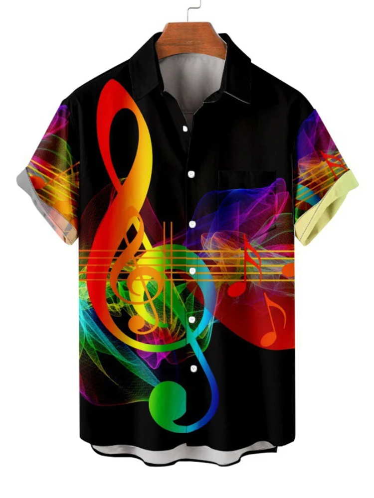 BrosWear Colorful Musical Note Print Casual Shirt