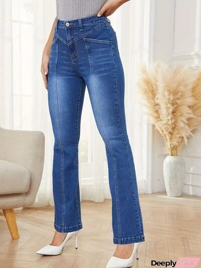 High Waist Bootcut Jeans with Pockets