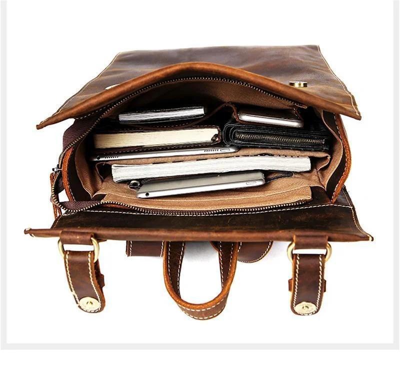 Retro Style Contrast Stitching Top-Handled Genuine Leather Antique Brass Hardware Satchels