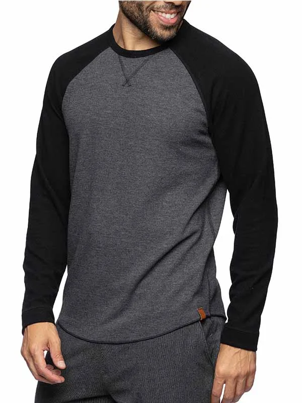 Men's Casual Round Neck Patchwork Long-Sleeved Pure Cotton Bottoming T-shirt