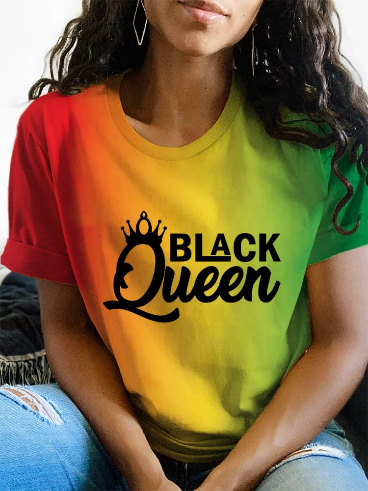 Black Queen Print Short Sleeve Casual T-Shirt