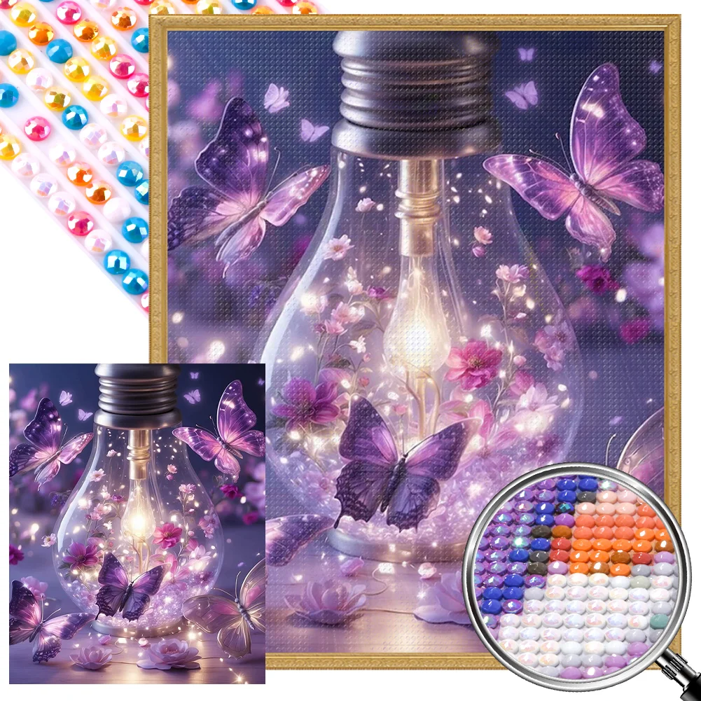 Full Round Partial AB Diamond Painting - Bulb Purple Butterfly(Canvas|45*55cm)