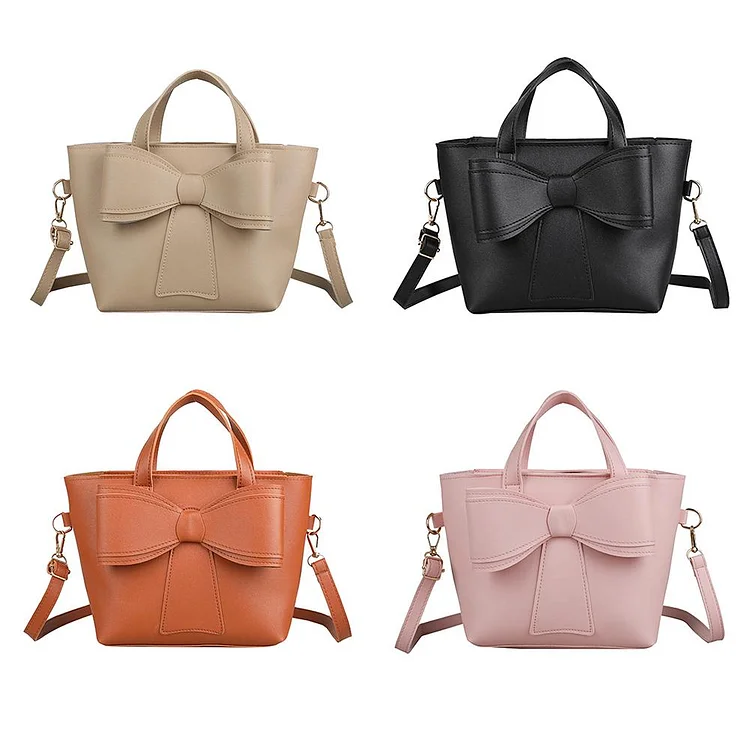 PU Leather Bowknot Bucket Shoulder Bag Women Leisure Large Capacity Handbag-Annaletters