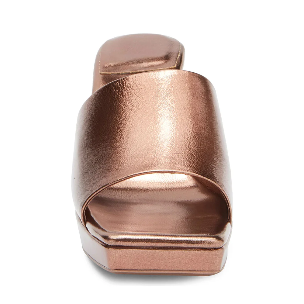 Bronze Wide Strap Chunky High Heeled Platform Sandals for Women