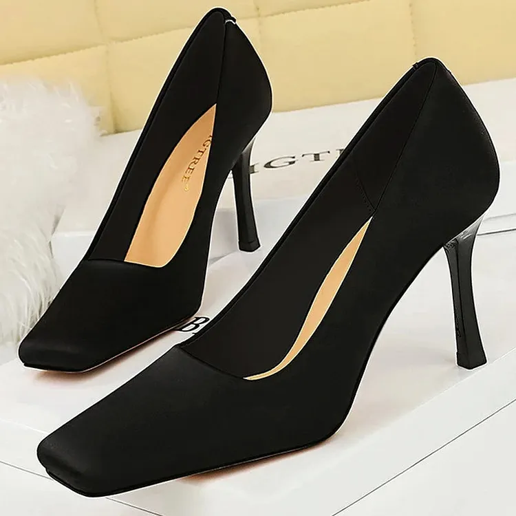 Spring Women Pumps Silks Satins High Heels 8.5 Cm