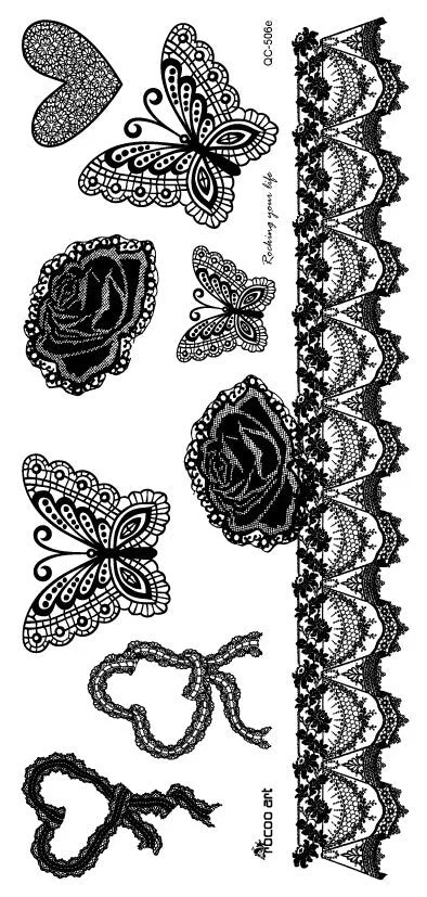 1piece white black henna tattoo Sexy Lace Stocking Arabic Indian rose butterfly Bow flash wedding art paint on hand arm leg