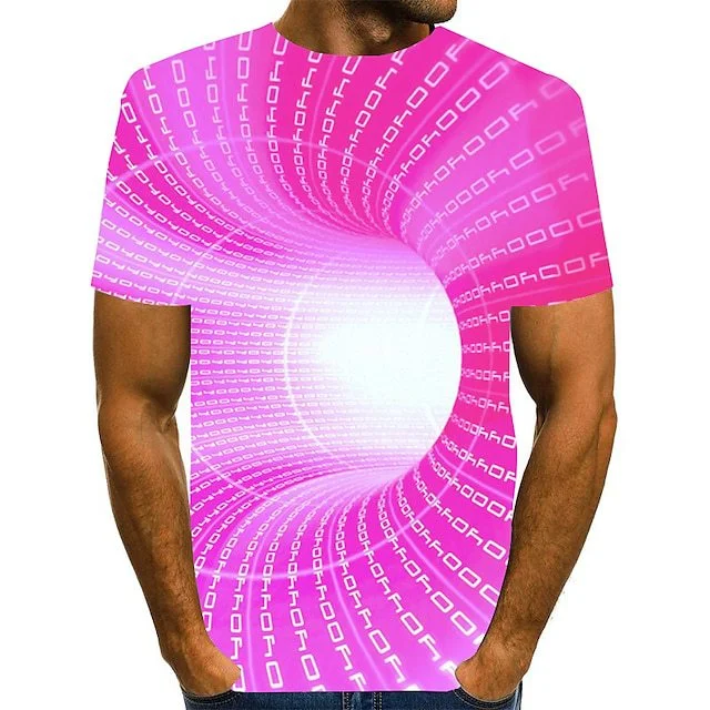 Summer Fashion Casual Short-sleeved Men's T-shirt Round Neck 3D Visual Misprint Green Purple Pink Red Blue-Cosfine