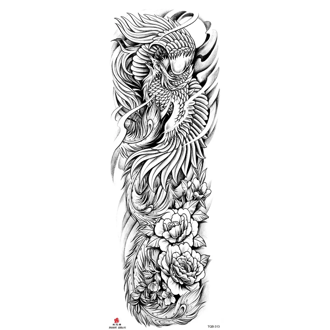 Sdrawing Arm Temporary Tattoo Wolf Lion Fish Horns Geometric Man Body Leg Rose Flower Phoenix Waterproof Sticker Cool Women Tatoo