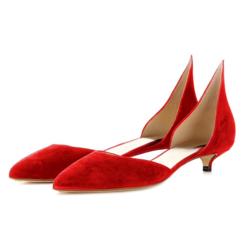 GOOSHOE Red Suede Pointed Toe Kitten Heels - Pumps