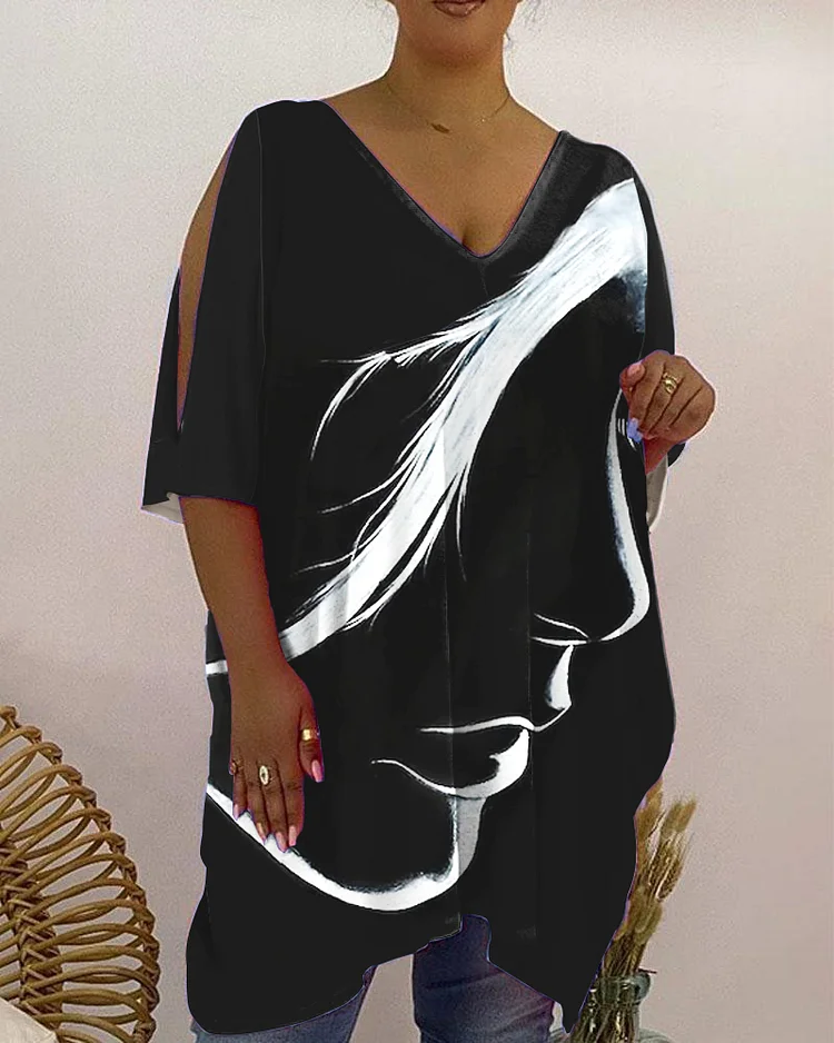 V-Neck Casual Print Women's Top