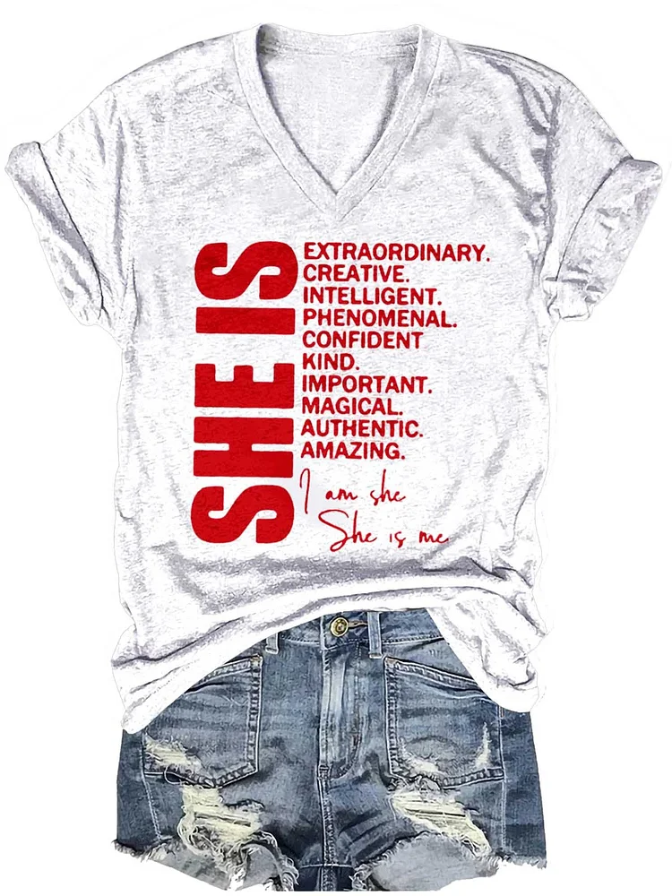 She Is Extraordinary Creative Intelligent Funny Letter Art Print Casual T-shirt