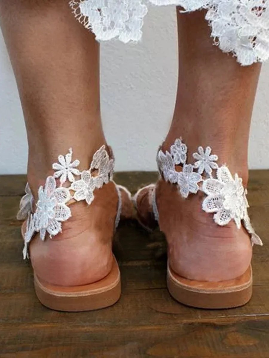 Solid Color Flowers Open Toe Sandals
