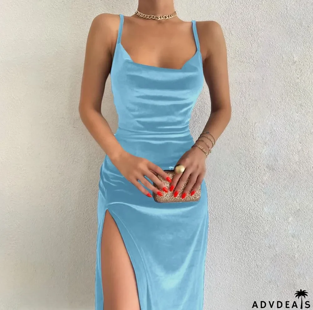 Fashion Formal Women Solid Color Sexy Elegant Maxi Dress
