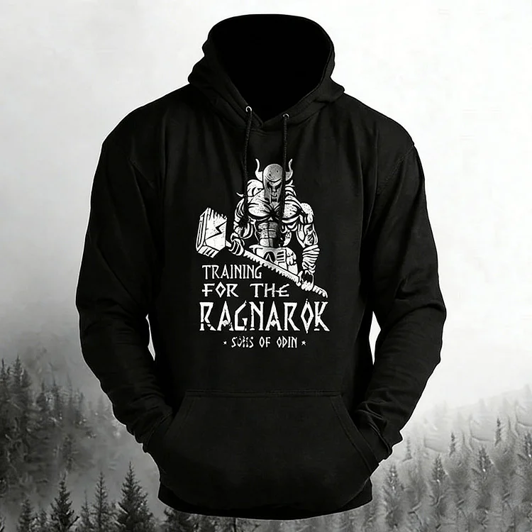 Men's Retro Viking Print Casual Hoodie