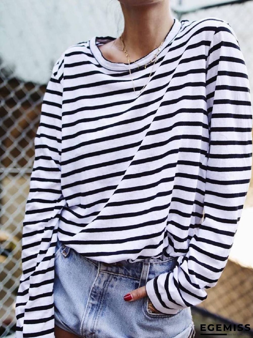 Stripes Casual Crew Neck T-shirt | EGEMISS