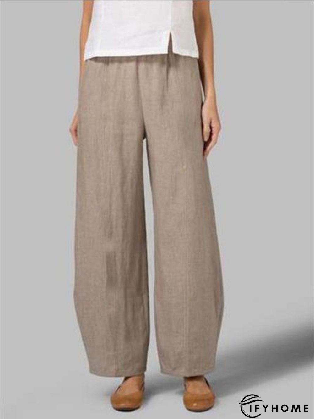 Linen Cotton Solid Color Elastic Waist Casual Loose Pants | IFYHOME