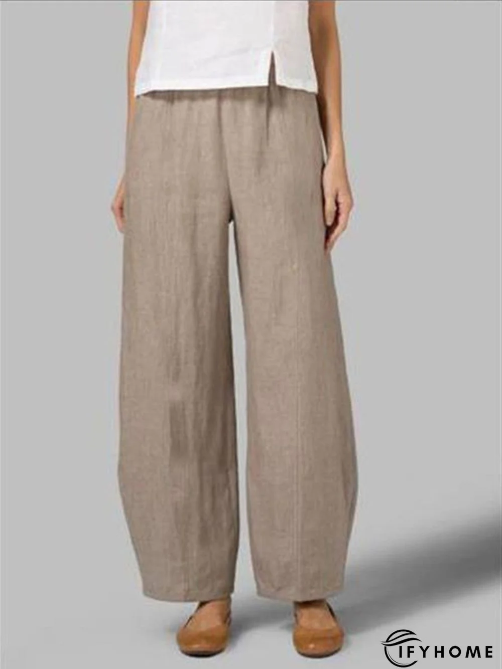 Linen Cotton Solid Color Elastic Waist Casual Loose Pants | IFYHOME