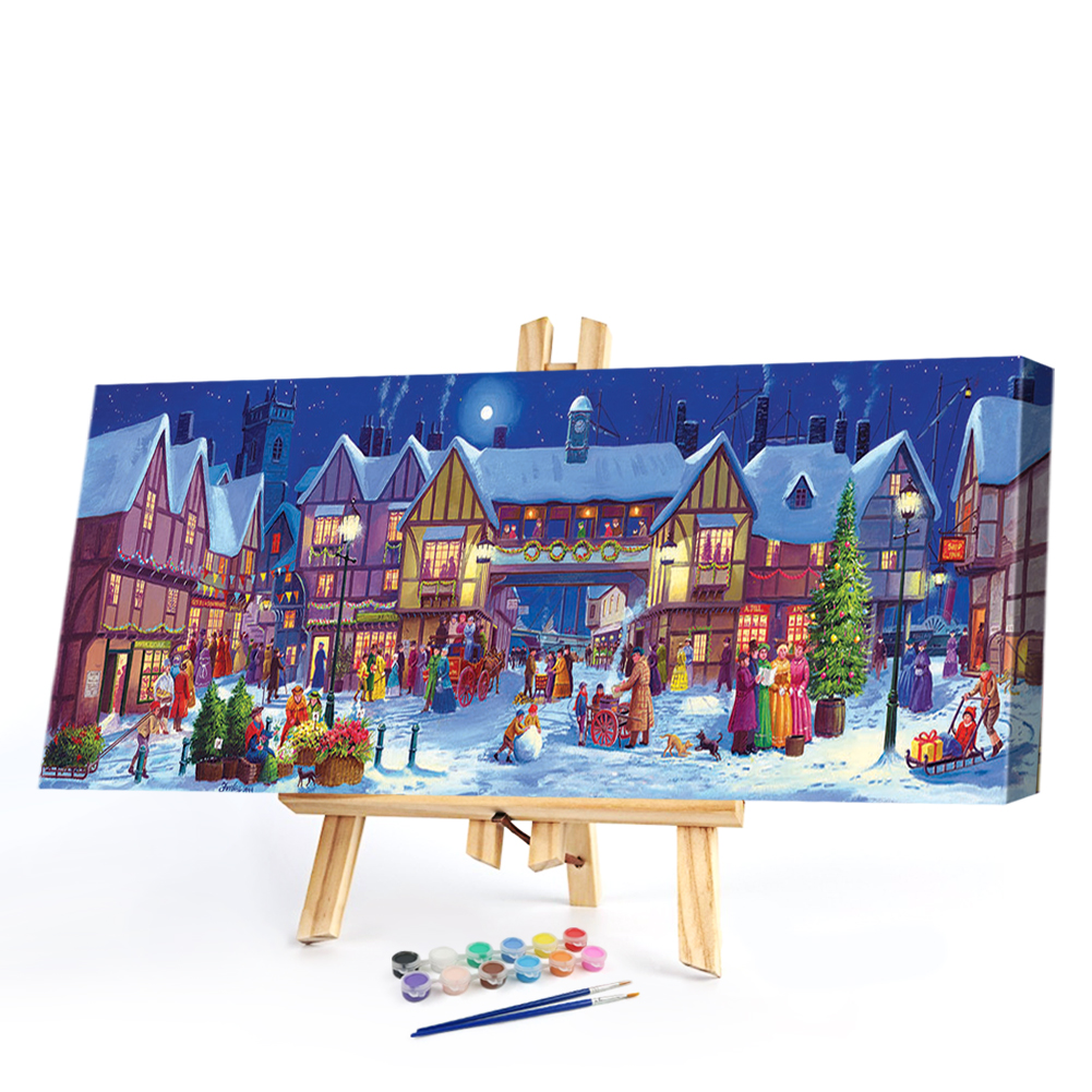 

80*40CM - Paint By Numbers - Snowy Village Night (Big Size), 501 Original