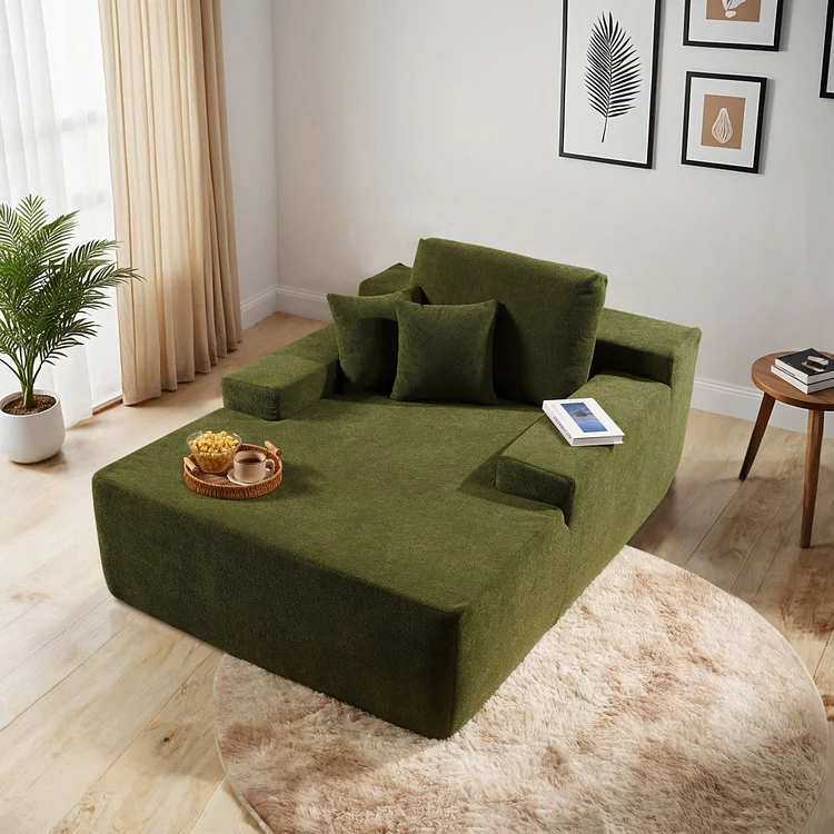 Shopicco Plush Velvet Chaise Lounge Sofa Bed - Oversized Sleeper Couch for Living Room